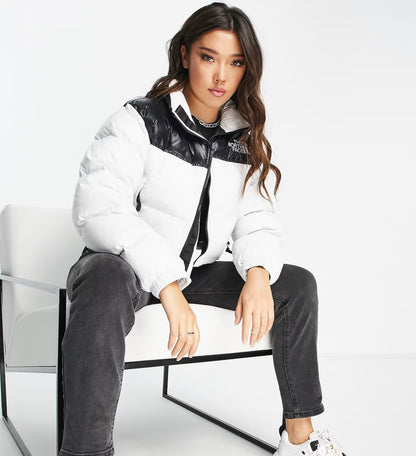 The North Face Nuptse cropped jacket in white (Women)